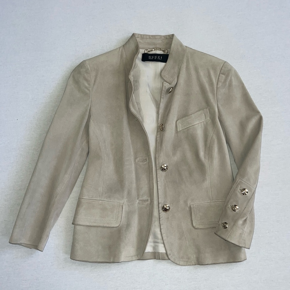 Gucci Suede Leather Light Grey / Taupe Blazer - Vintage & Unique Size 38 Small